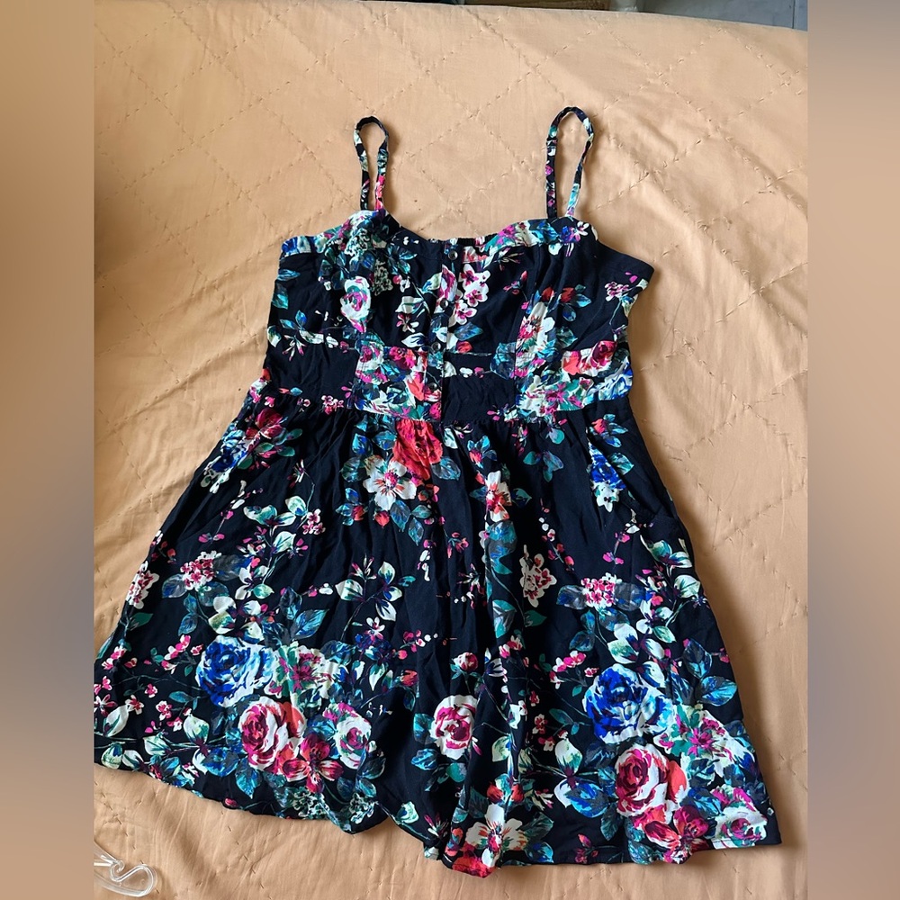 Express Floral Mini Dress with Black and Blue Accents